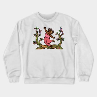 Happy cheerful black African woman with nature environment. Healthy freedom lifestyle. Crewneck Sweatshirt